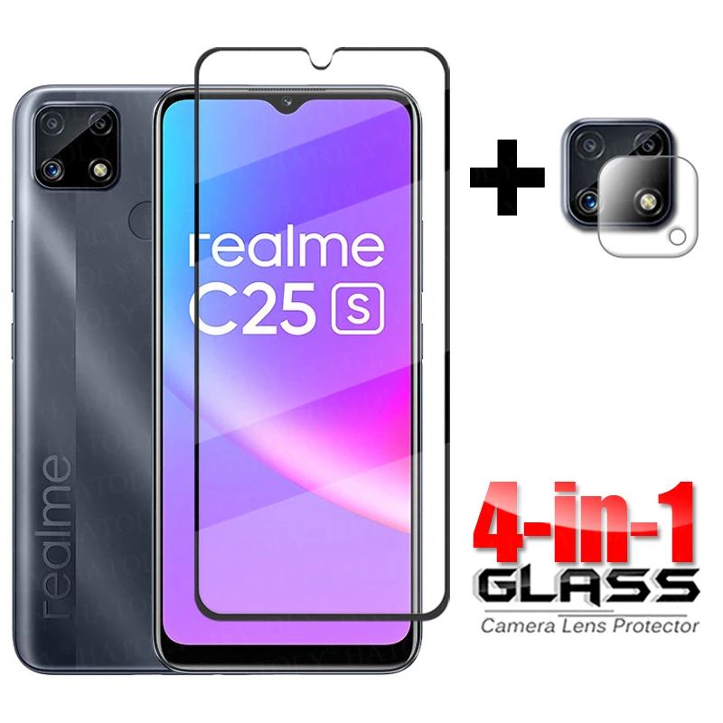 

4-in-1 Glass on Realme C25s Full Cover Tempered Glass For Oppo Realme C25 s HD Phone Screen Protector Realme C25s Camera Glass