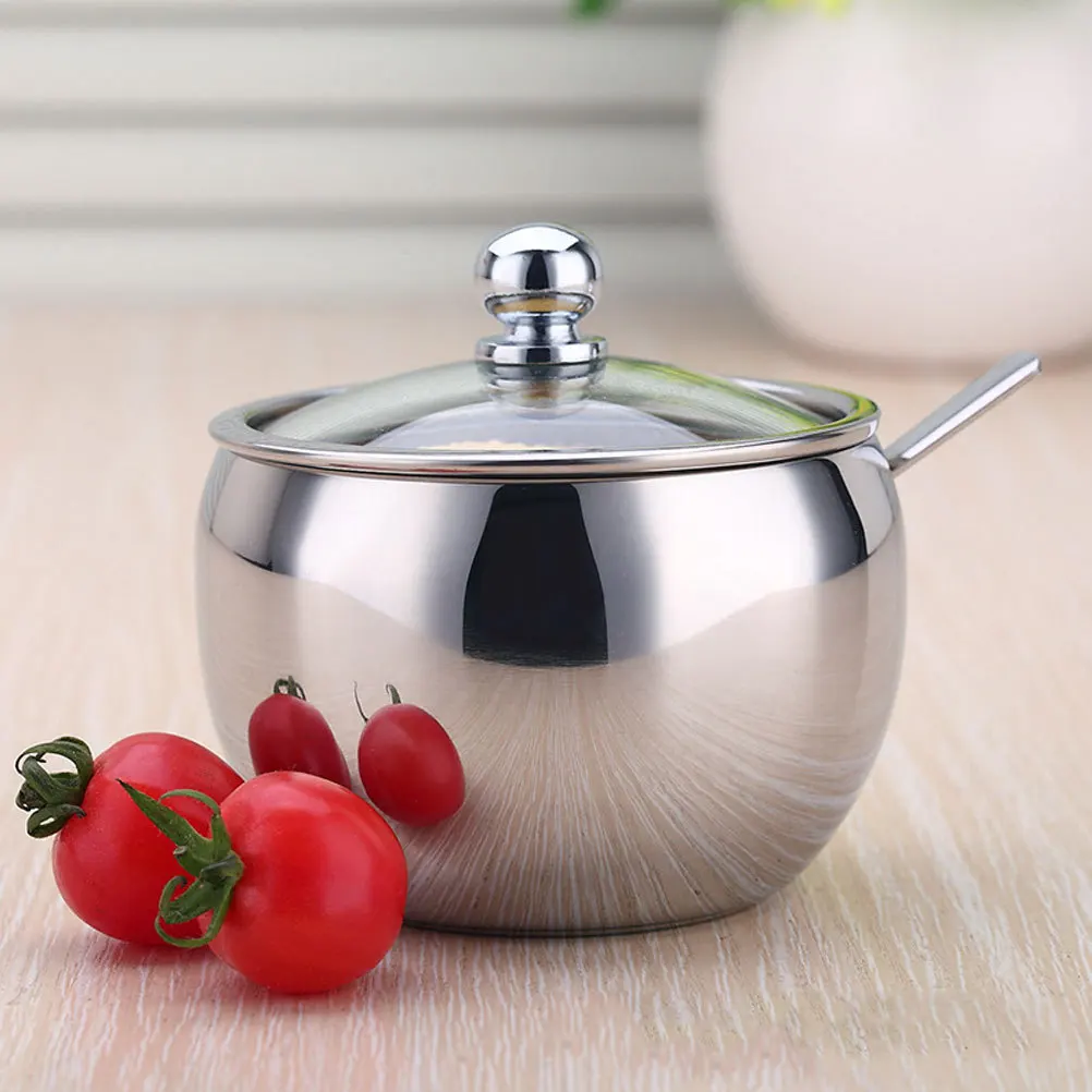 

Stainless Steel Spice Jar Seasoning Container Sugar Salt Holder Airtight Lid for Kitchen Storage Sugar Bowls with Lid