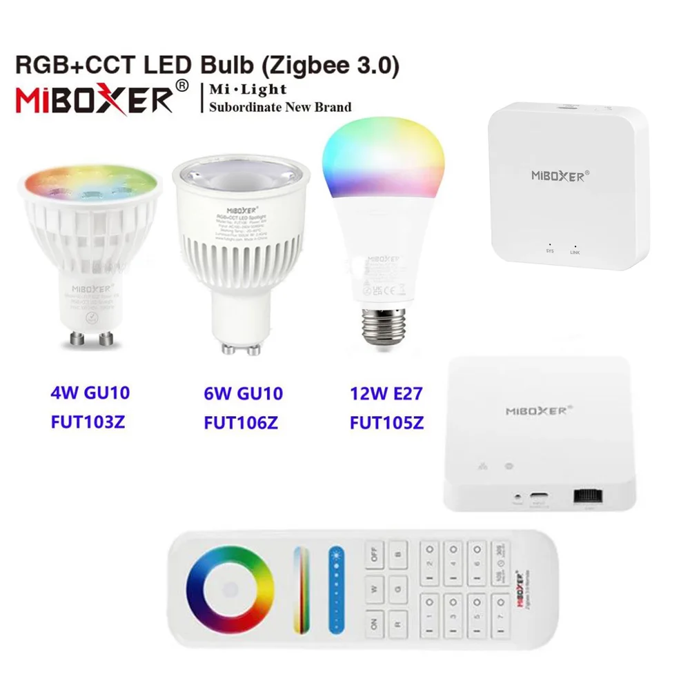 

Miboxer Zigbee 3.0 RGBCCT LED Bulb FUT105ZR E27 12W FUT103ZR 4W FUT106ZR 6W GU10 WiFi Lamp APP Amazon Voice Control AC110V-220V