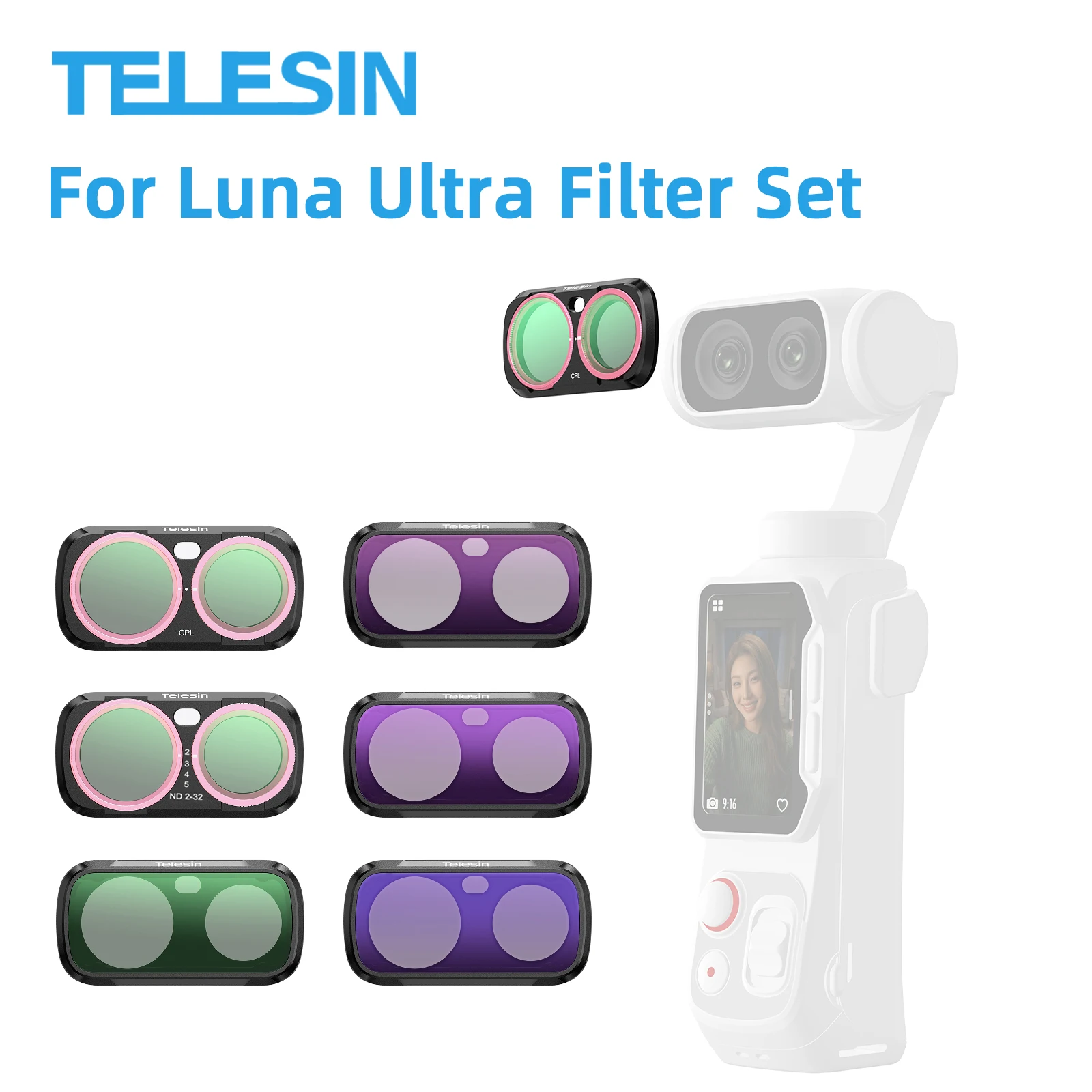 TELESIN Magnetic CPL VND Black Diffusion 1/4 ND4/16/64 Filters For Insta 360 Luna Ultra Filter Kit Camera Protective Filters