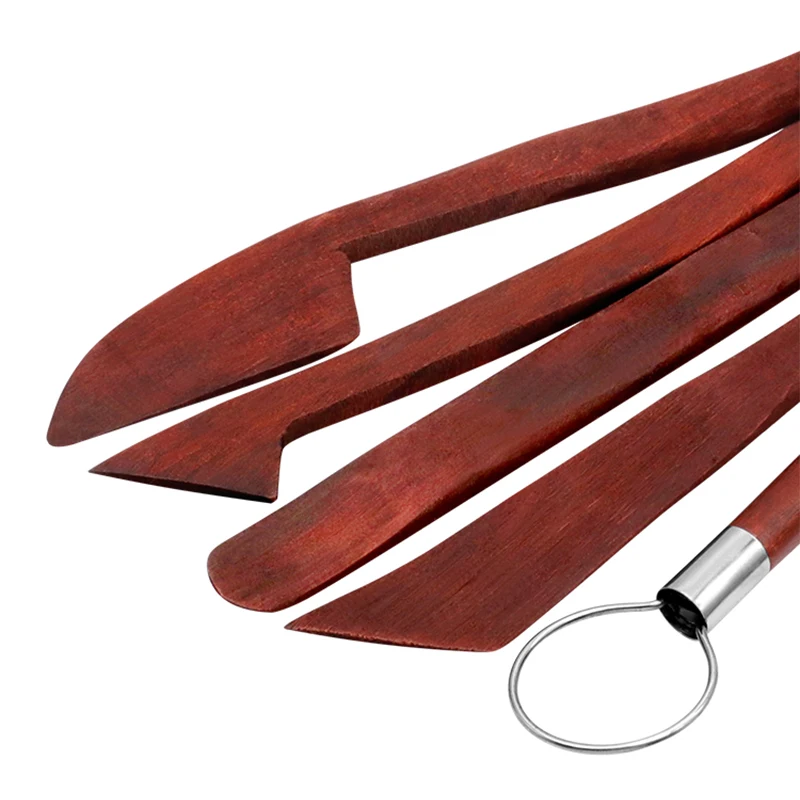 Pottery Tool Set Carving A Mahogany Knife with Mahogany Knife and Steel Wire, 8-Inch 5-Piece Clay Sculpture Carving Tools FS1-9