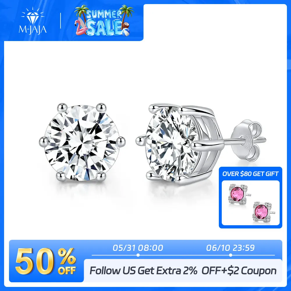 

M-JAJA Moissanite Stud Earrings 0.3/0.5/1/2/3 Carat Diamond Earrings for Women Gold Plated 925 Sterling Silver Fine Jewelry Gift