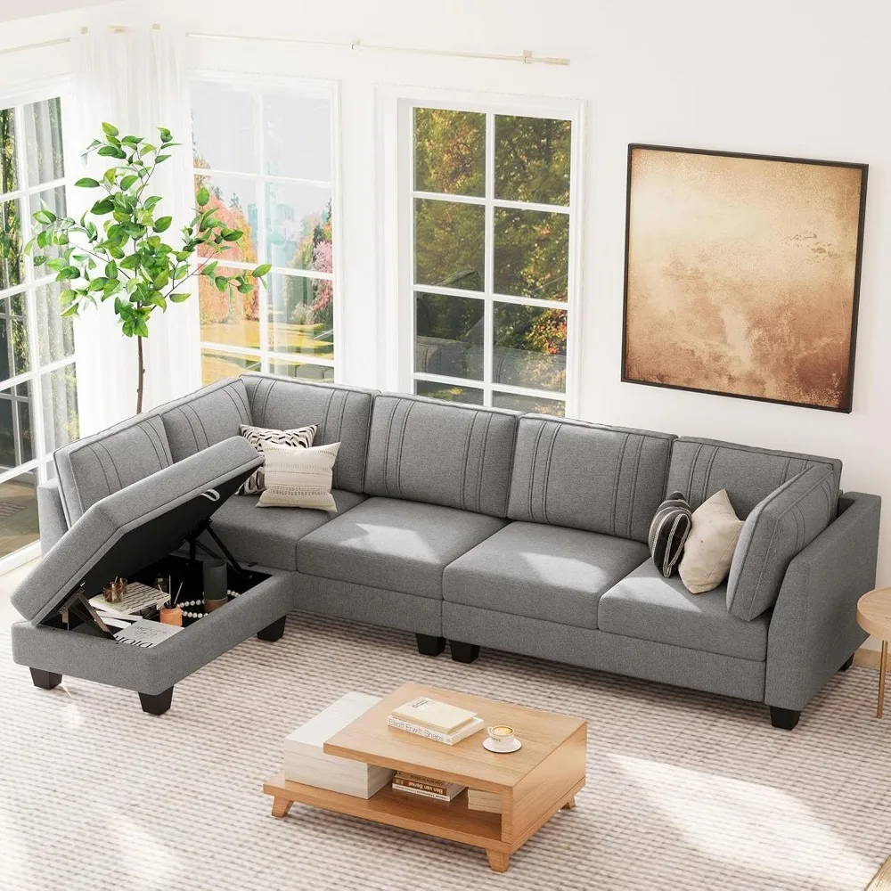 

4 Seater Sectional Sofa with Reversible Chaise, L Shaped Sofa Sectional Couch with Convertible Storage Ottoman living room sofas