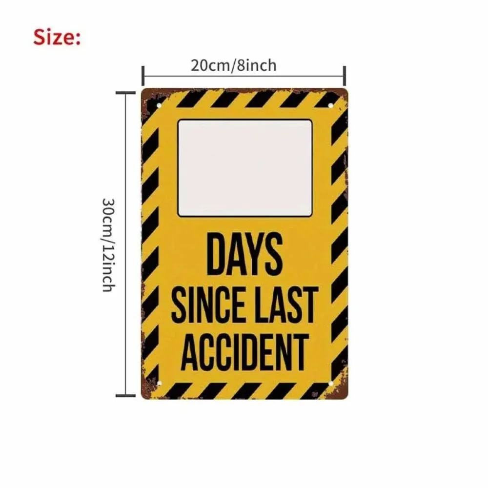 Metal Warning Sign Yellow Black Striped Days Since Last Accident Outdoor Garage Wall Decor