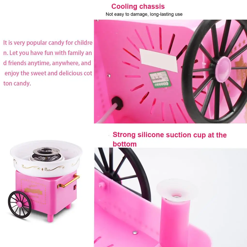 Household Vintage Cartoon Countertop Cotton Candy Maker 110V Mini Trolley Electric Candy Machine US Plug