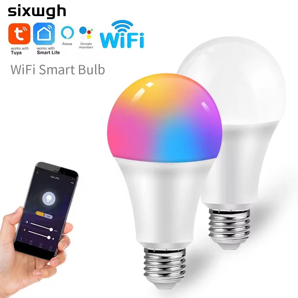 SIXWGH Smart Bulb with Alexa/Google Assistant Control Timing Function & Musical Rhythm Adjustable Color Brightness WiFi Network