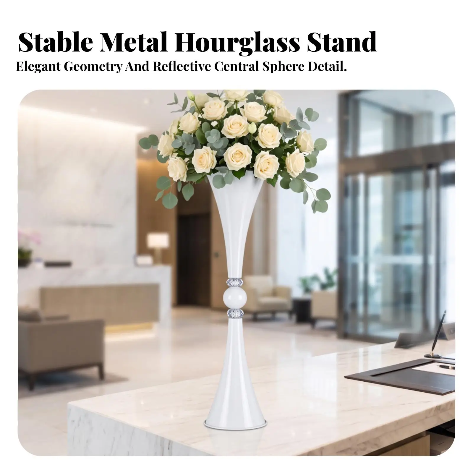 Decorative Metal Structure Wedding Centerpiece Vase for Banquet Floral Arrangements with Hourglass Silhouette