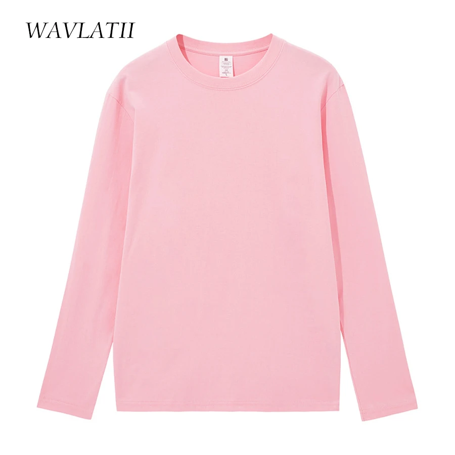 WAVLATII Women Cotton Long Sleeve T shirts Female light Blue Casual Soild Basic Tees Lady Black Spring Autumn Tops WLT2301