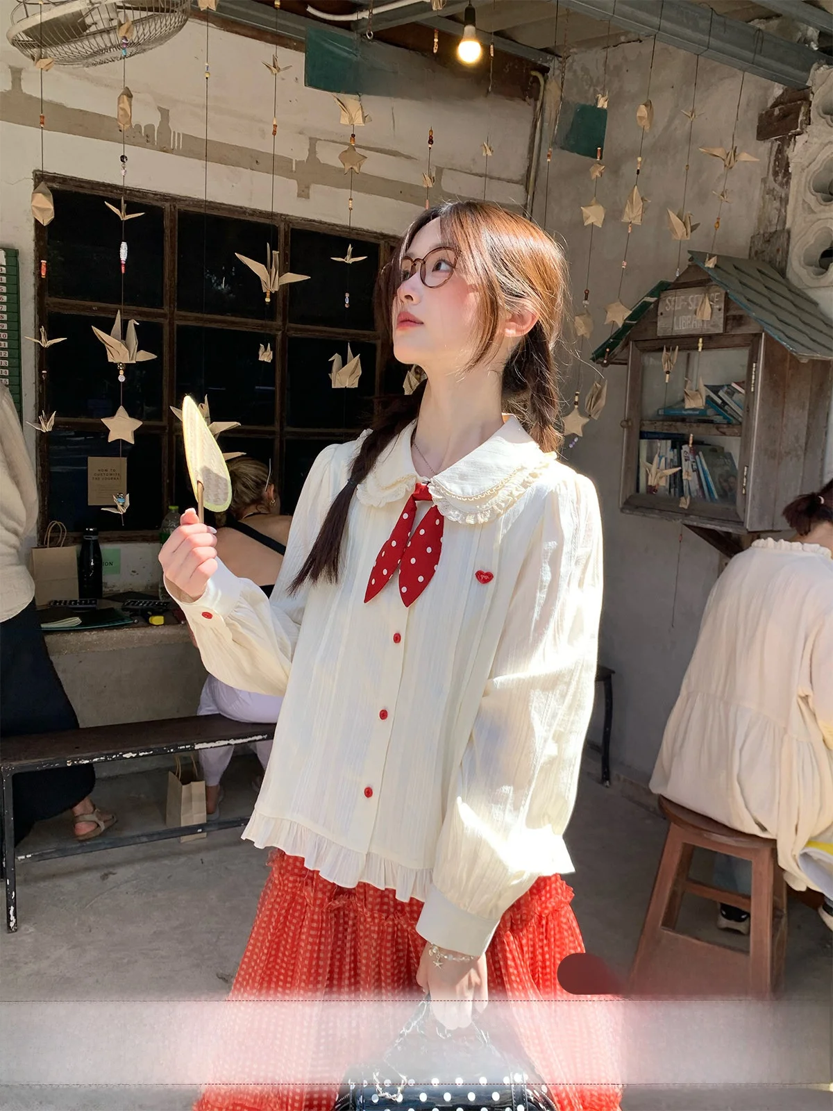 

Sweet Sle Long Sve Doll Collar Women's irt Knot Embroidery Design Small ence Top Faionable Busin Wo...