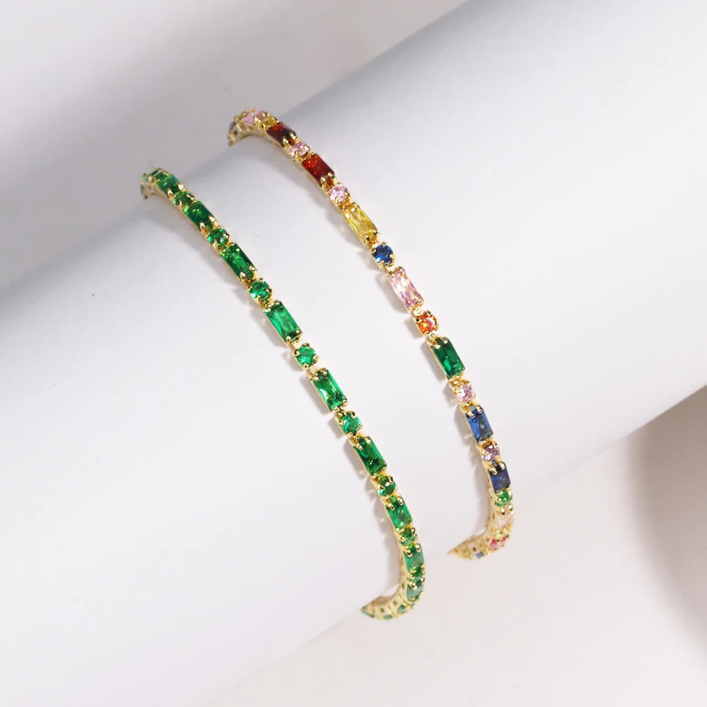 Green Multicolor CZ Tennis Bracelets for Women Ladies Wedding Rainbow Zircon Charm Bracelet Hand Chain Jewelry For Student Gift