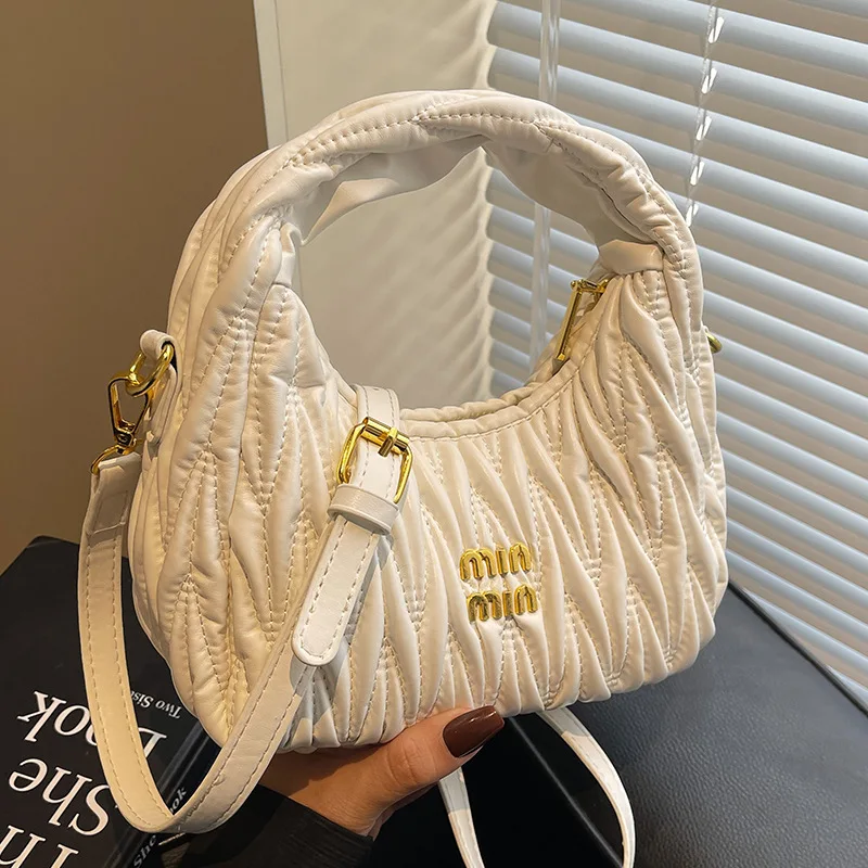 

2025 New Wrinkled Shoulder Bag Fashion Embroidery Handheld Cross Shoulder Bag Trendy Crescent Cloud Dumpling Bag