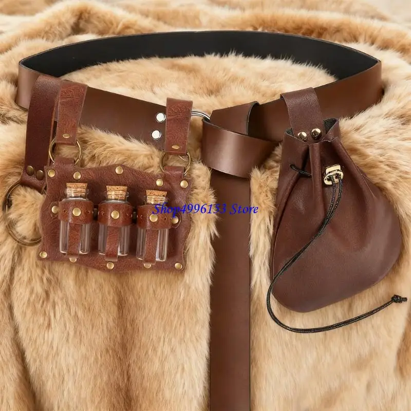 

Q0KE мужской костюм эпохи Возрождения Хэллоуин средневековый пиратский пояс пробковые бутылки костюм викингов аксессуары набор