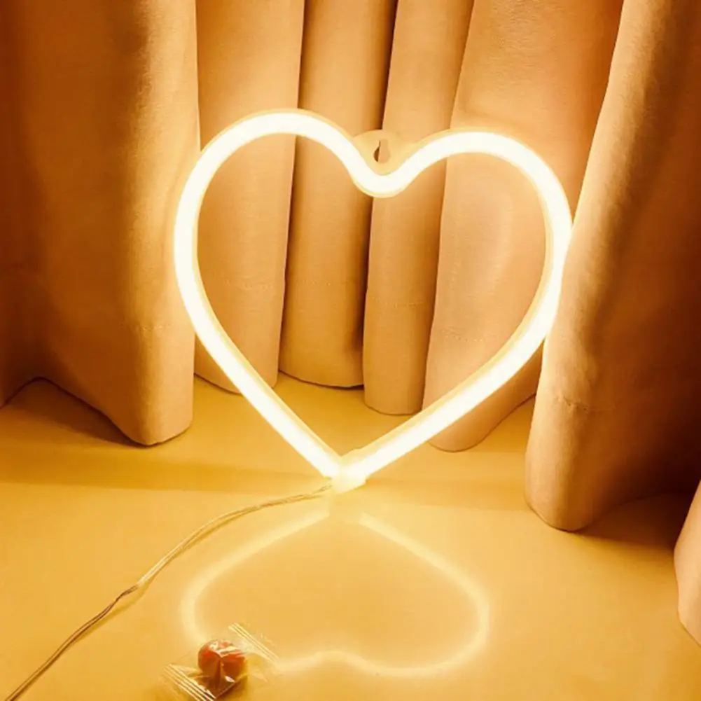 Innovative Ambient Light Compact Neon Sign Light Soft Lighting Heart Neon Sign Valentine Day Night Light  Decorative