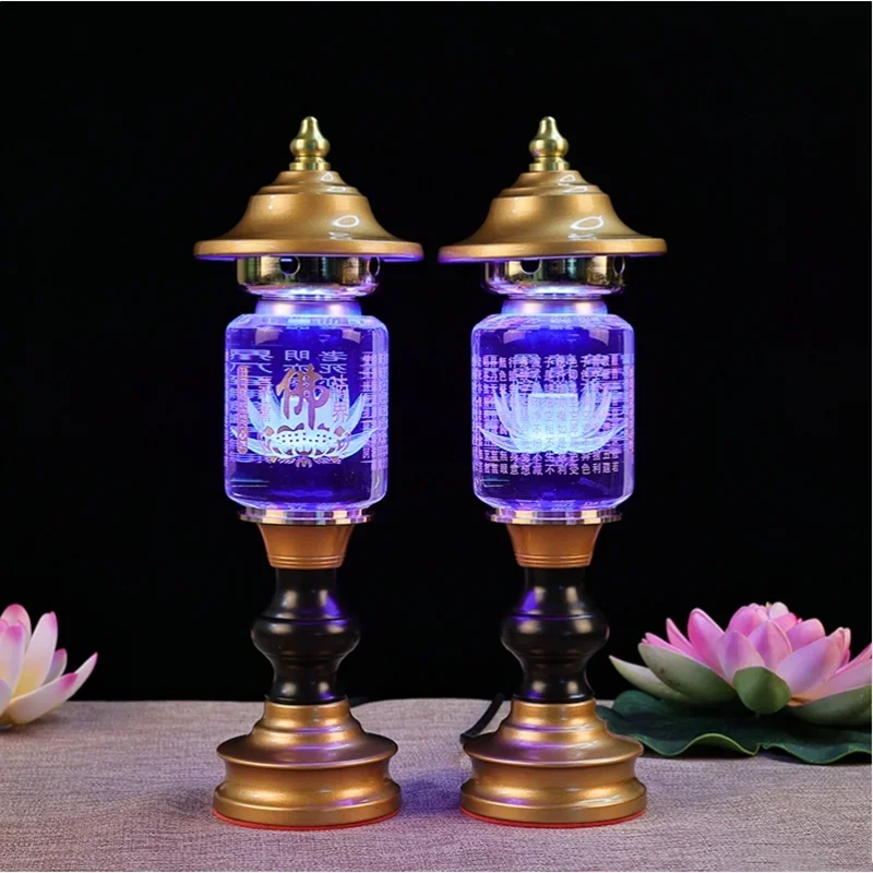 

Fotai Changming Lamp, Household LED Crystal Lotus Lamp, Heart Sutra Buddha Offering Lamp, Prayer, Feng Shui, Buddha Utensils