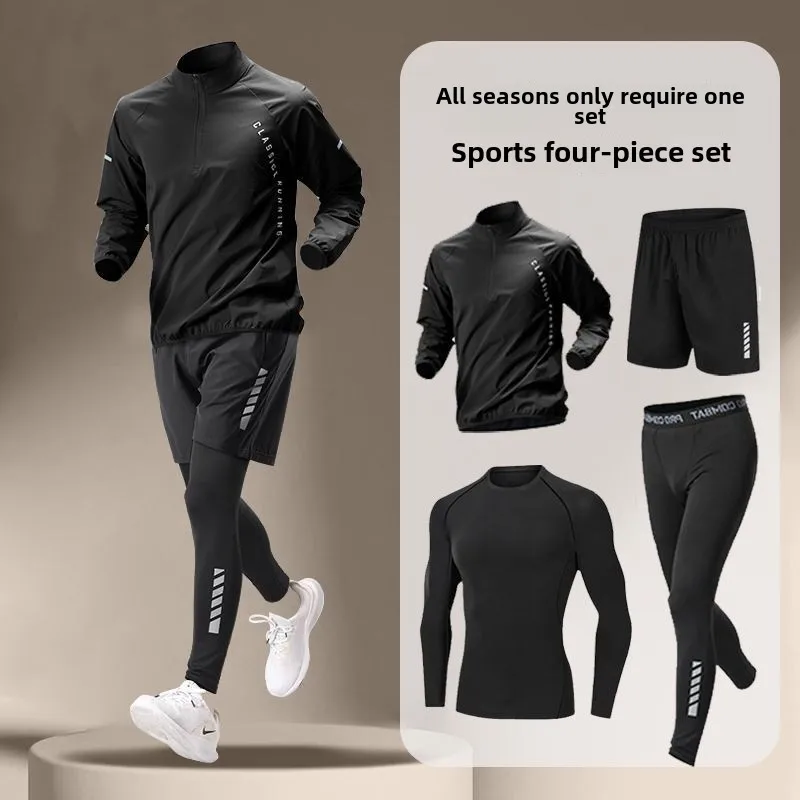 2025 New Running Suit Men's Speedo Long Sleeve T-shirt Sweatshirt Half Zipper Sports Training Clothing Winter Morning Running