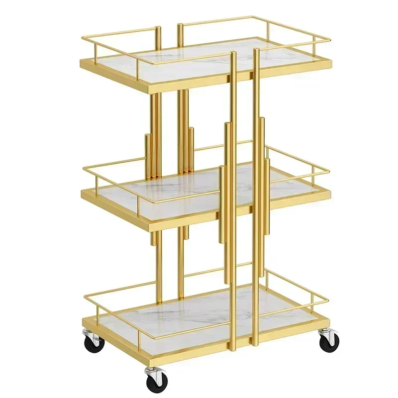 Beauty Salon Multi-layer Tool Cart Light Luxury Salon Furniture Trolley for Home Bathroom Kitchen Storage Trolley with Pulleys