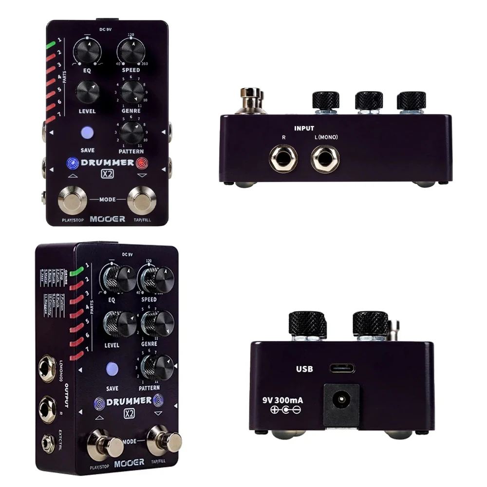 دواسة جيتار ماكينة طبلة MOOER Drummer X2 مع 121 أخاديدًا و11 أنماط موسيقية و7 فتحات إيقاعية وظيفة تعبئة للجيتار الكهربائي