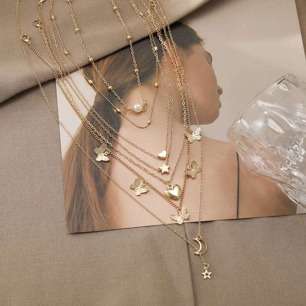 6pcs Necklace European And American Simple Temperament Lovely Atmosphere Star Moon Popular Lady Necklace Set For Women image 4