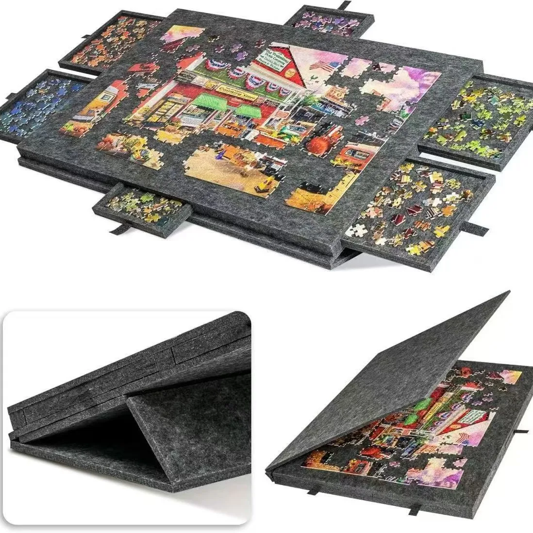 Jigsaw Puzzle Table, Children's Jigsaw Puzzle Board with Stand Cover, 6-drawer Portable Jigsaw Puzzle Table (without puzzle)