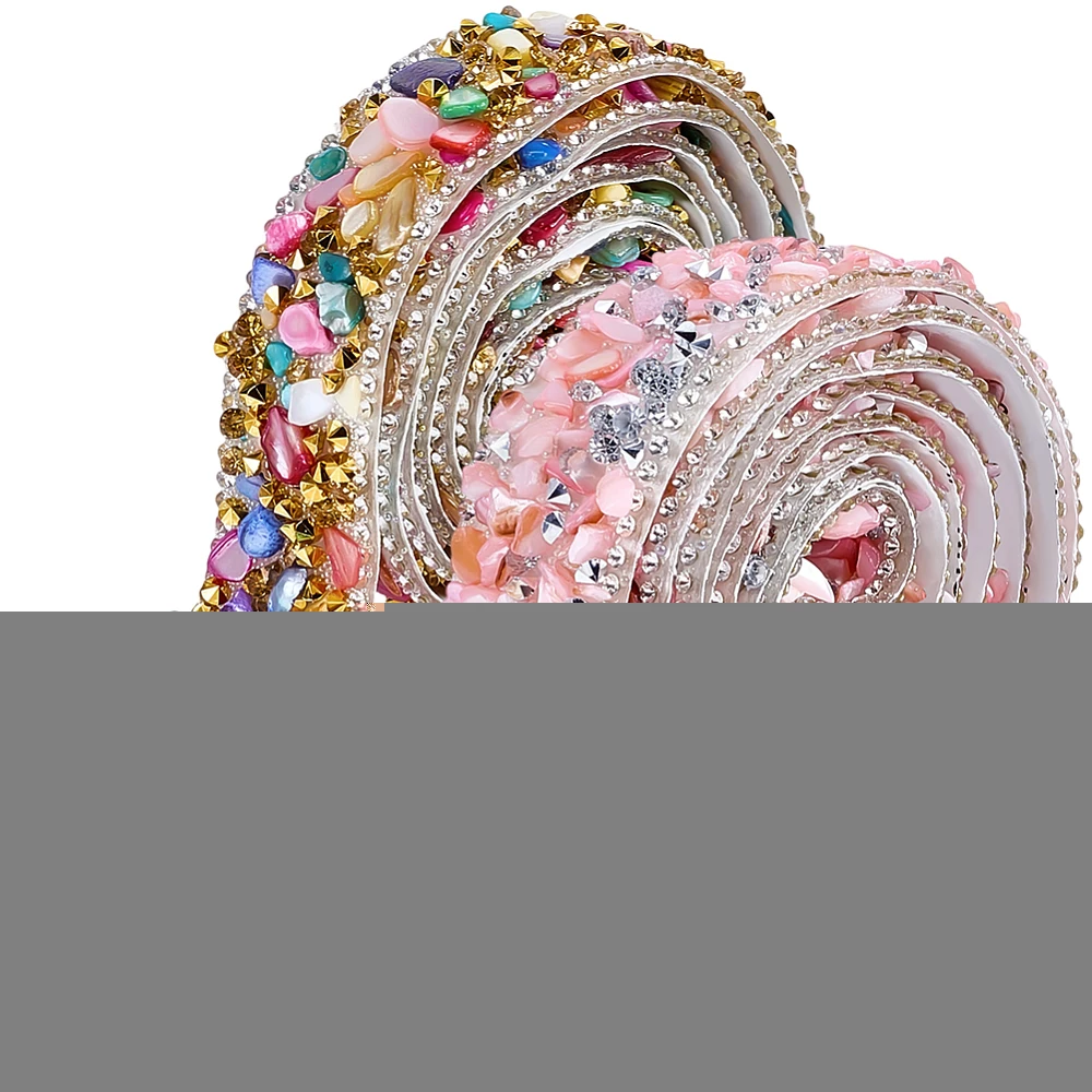 2 Styles 36 Inch Colorful Self Adhesive Resin Rhinestone Tape Crystals Beaded Trim Bling Appliques Ribbons with Adhesive Back