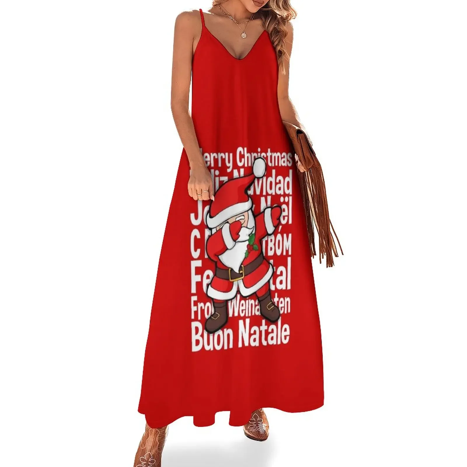 

Dabbing Santa Dab Santa Funny Merry Christmas Gift Sleeveless Dress Woman dresses Dresses