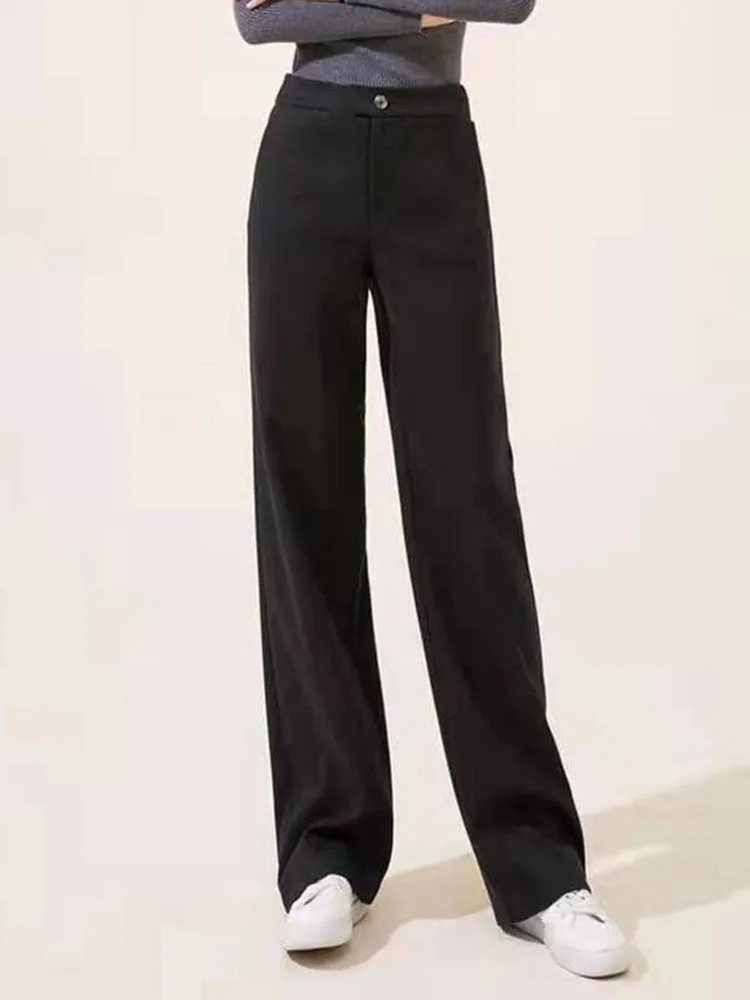 Women Casual Woolen Loose Straight Pants Korean Fashion High Waist Wide Leg Sweatpants Spring Fall Wool Blend Solid Pantalones