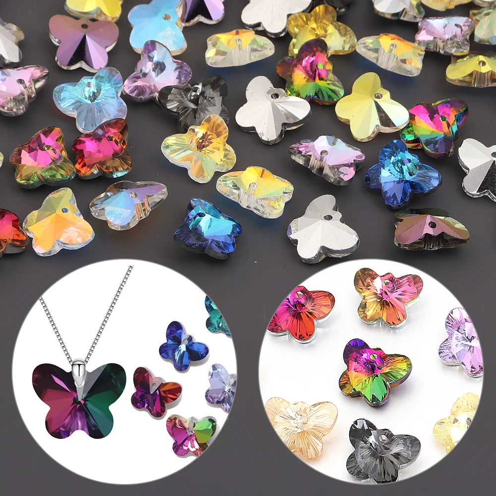 10pcs/lot Iridescent Plated Butterfly Crystal Charms Loose Spacer Beads For Jewelry Making DIY Necklace Bracelet Accessories