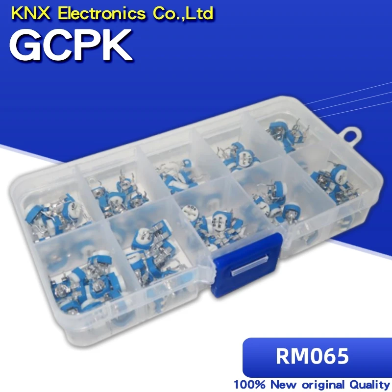 10values=100pcs RM065 Potentiometer Adjustable Resistor Kit 500R-1M Multiturn Trimmer Potentiometer Set Variable Resistors Kit