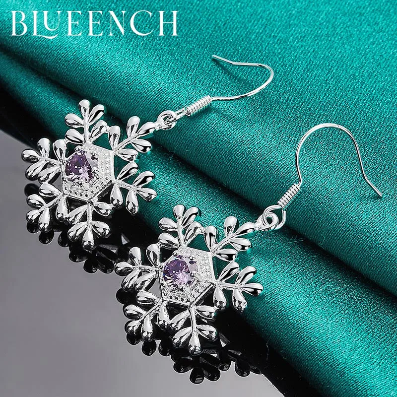 

Blueench 925 Sterling Silver Purple Zircon Snowflake Drop Earrings for Woman Proposal Engagement Fashion Jewelry