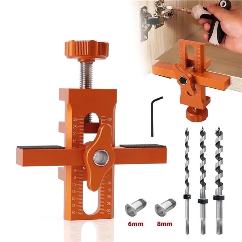 ABNO-Adjustable Cabinet Door Installation Positioner 10Mm Rebounder Punched Mounting Jig 2 In 1 Quick Closet Door Tool