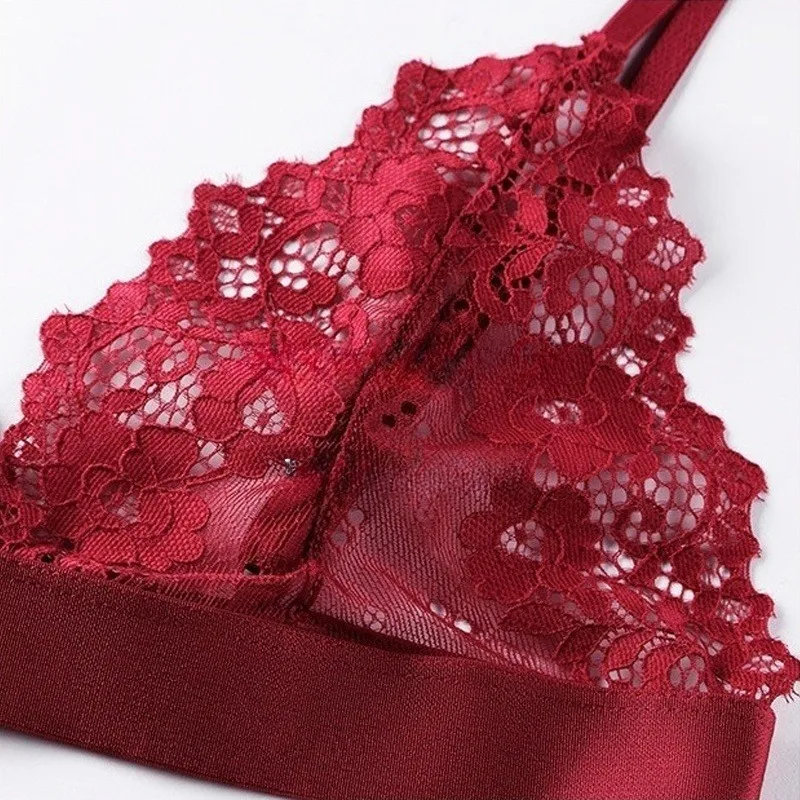 TERMEZY Women Sexy Lace Bra Wire Free Brassiere Solid Color Ultra Thin Cup Bralette French Transparent Embroidery Lingerie