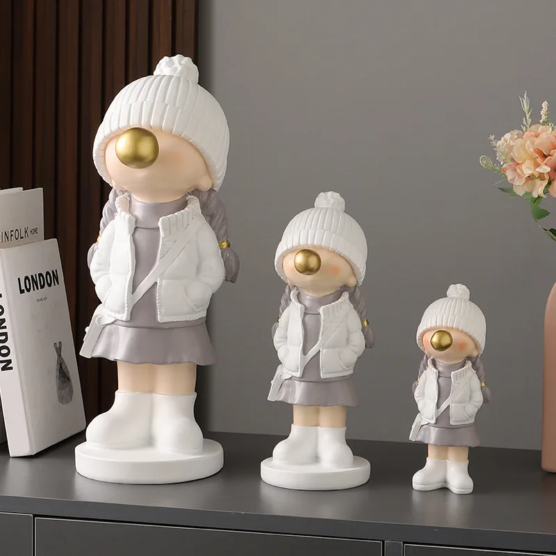 Creative Nordic Girl Resin Ornaments Home Decor Crafts Statue Desk Figurines Room Decoration Bookcase Birthday Gift for Girl