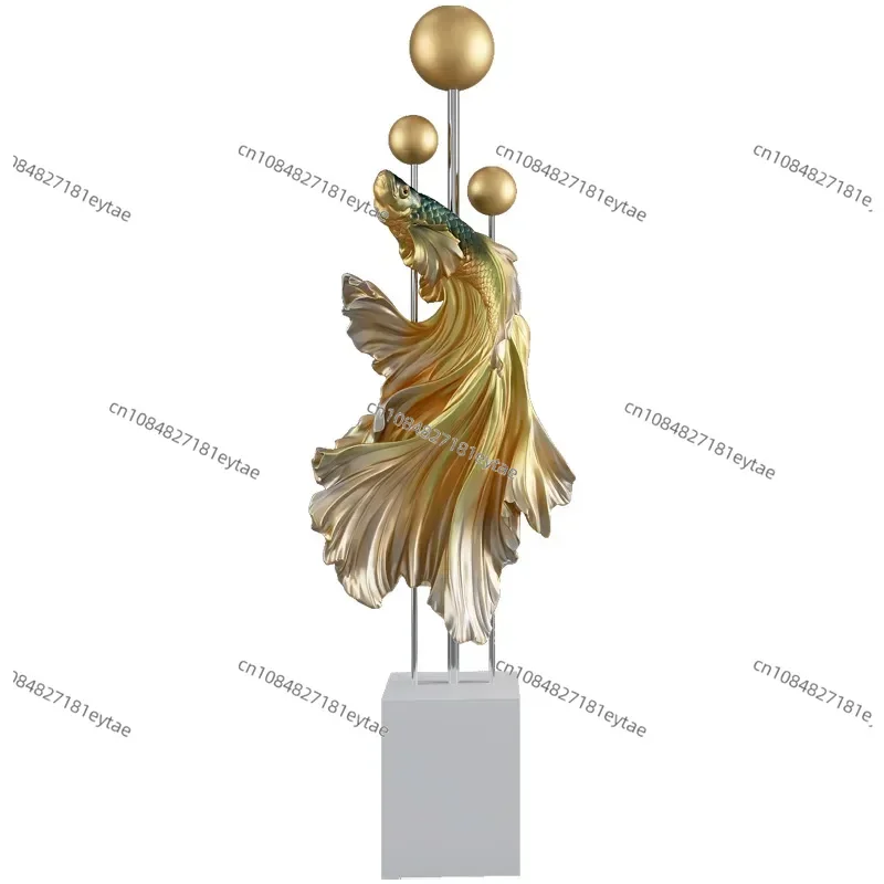 

Home Decor New Chinese Style Fighting Fish Resin Statue Office Living Room Large Floor Ornament Art Sculpture Housewarming Gifts