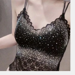 black lace camis women sexy rhinestones camisole