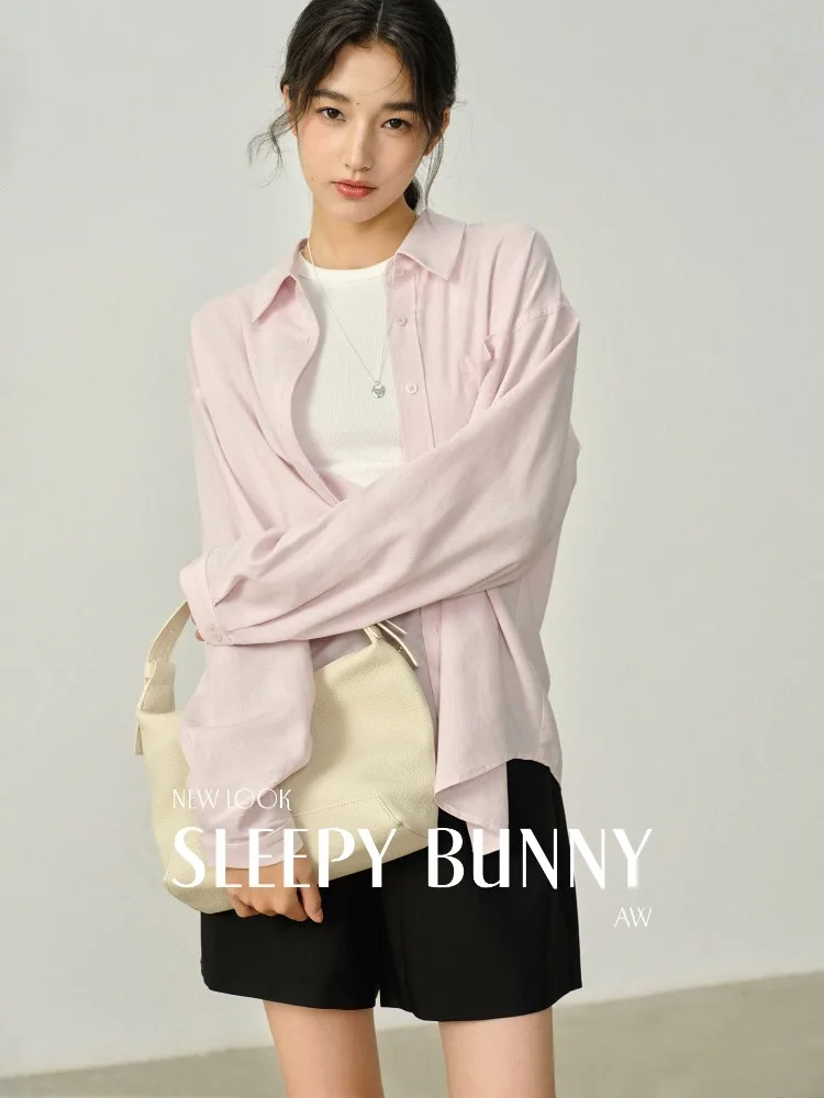 

Tencel Long Sleeve Shirt for Women Summer Loose Fit Lightweight Sun Protection Blouse Casual Oversized Button Down for Vacation