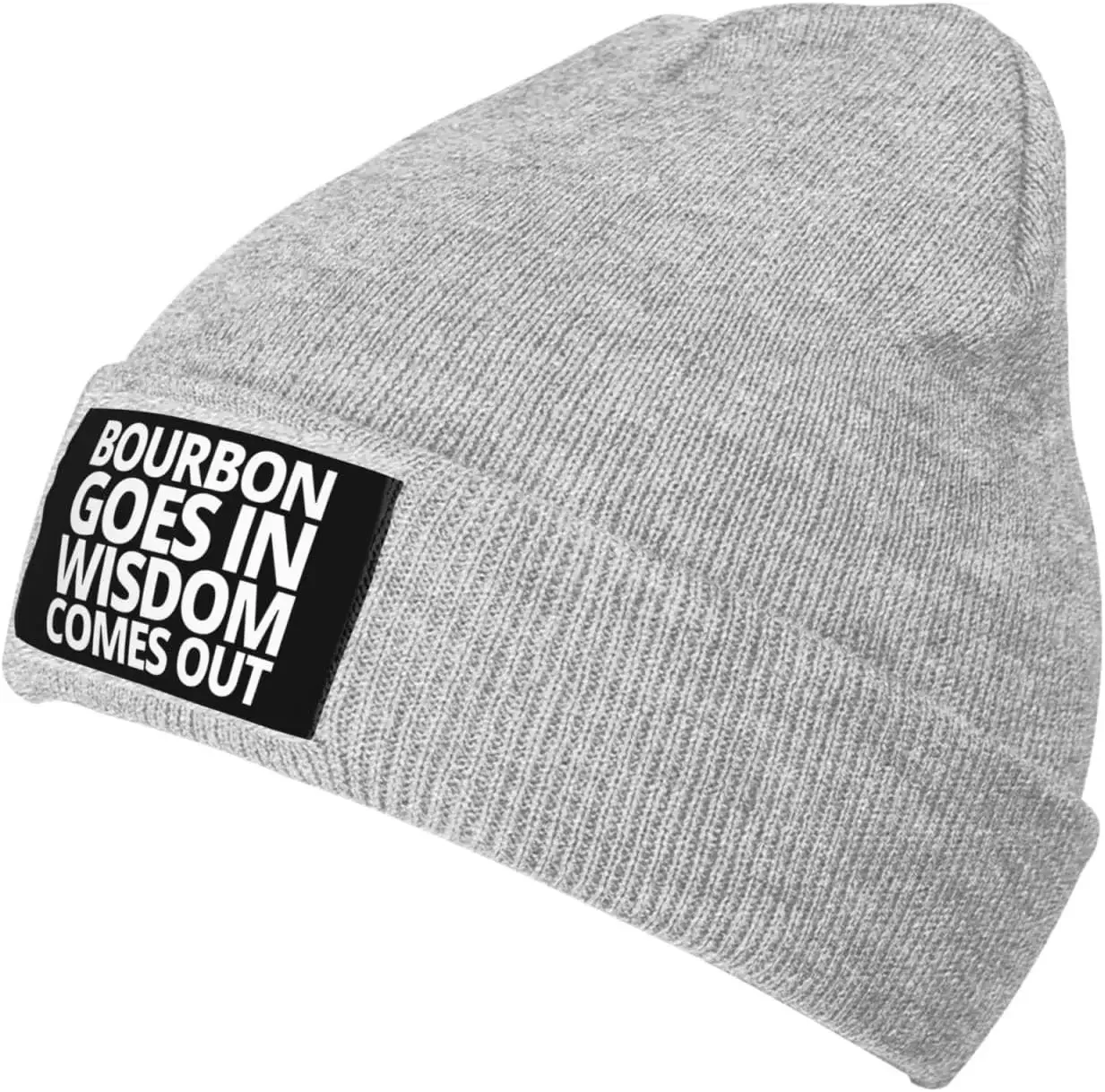 Bourbon Goes in Wisdom Comes Out Beanie for Men Women Black Winter Hat Warm Knit Cuffed Beanies