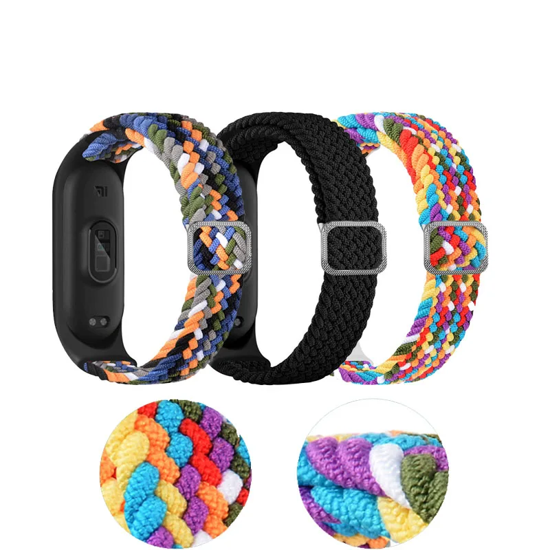 Bracelet For Xiaomi Mi Band 7 6 5 4 3 Nylon Braided Adjustable Solo Loop Elastic Strap For Miband 6 Replacement Wristband Strap