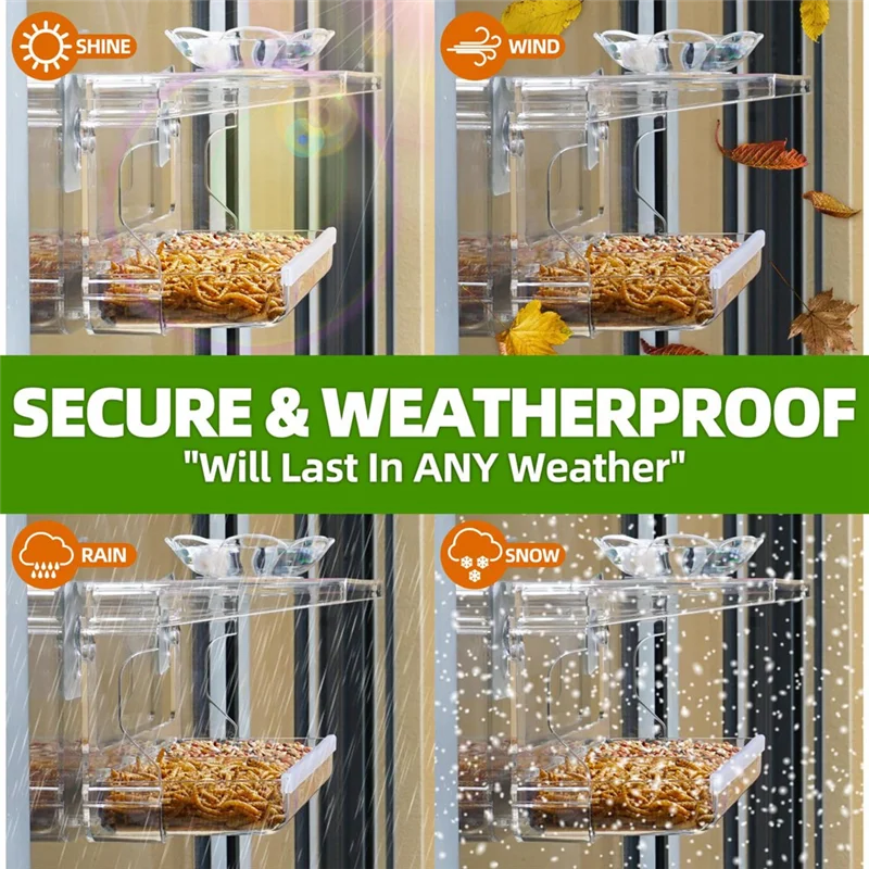 

-A25M Window Bird Feeder With Non-Marking Self-Adhesive Hooks, Clear Window Bird Feeder For Outside, Transparent Bird House Dura