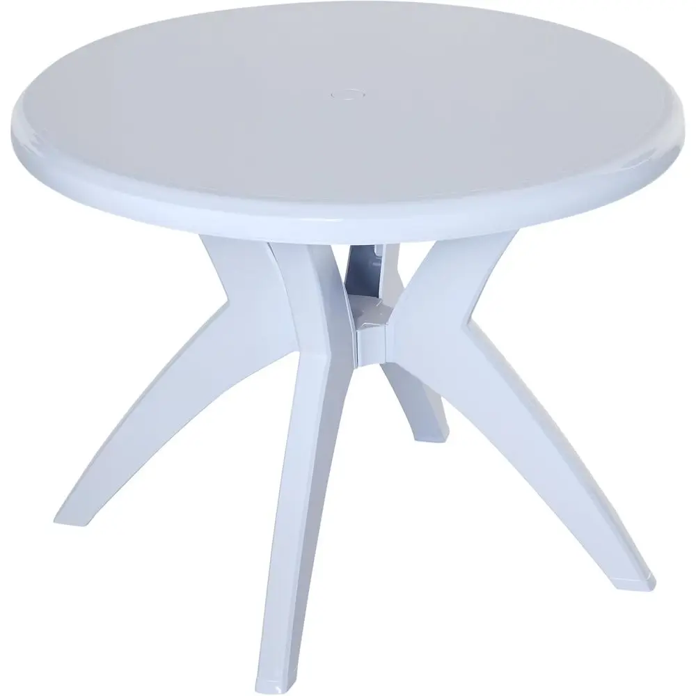 

Круглый пластиковый стол для патио диаметром 36,25 дюймов с отверстием для зонта, уличный обеденный стол для бистро, или для бара, сада, заднего двора, зоны у бассейна, двора.