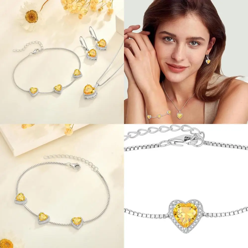 

Sterling Silver Halo Birthstone Heart Bracelet - 925 Silver Jewelry Gift for Women