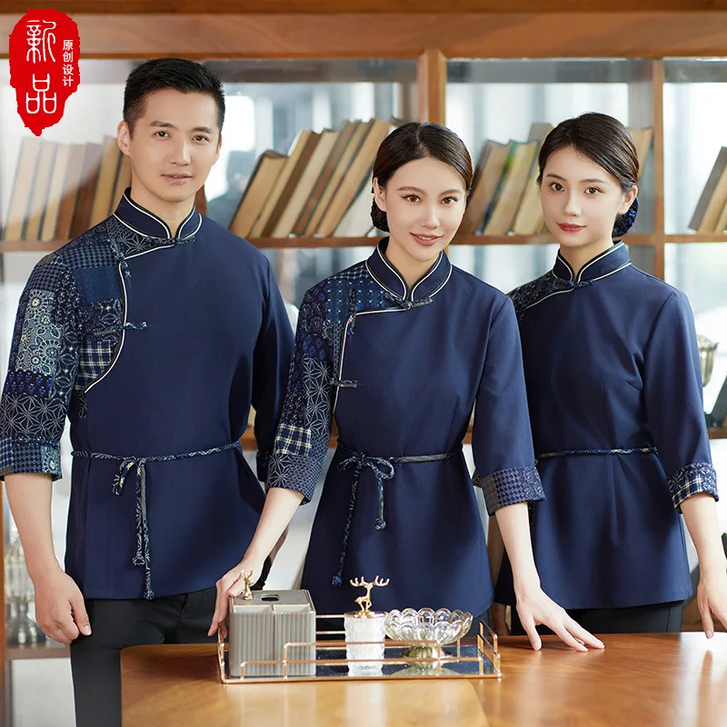 

Hotel Waiter Workwear Long Sleeve Chinese Style Hotel Catering National Hot Pot Restaurant Tea Restaurant Autumn Men and Women