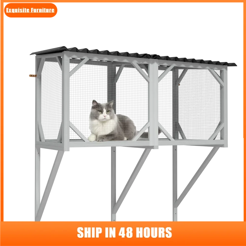 

Cat Catio, Cat Window Perch for Large Indoor Cats - for Sunbathing, Napping & Overlooking, Wooden Cat Window Hammock for Safely