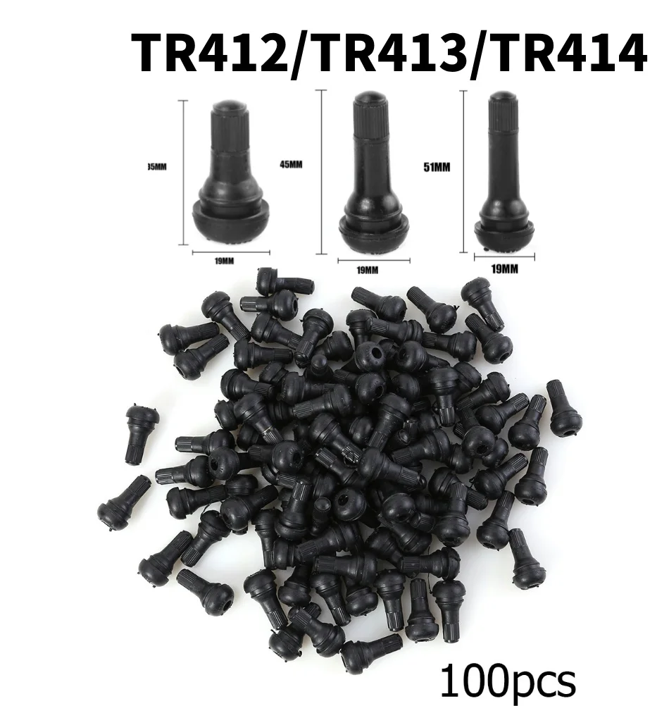 100pcs TR-412/413/414 Snap In Shorty Black Rubber Valve Stems TR413 Tubeless Tire Valves