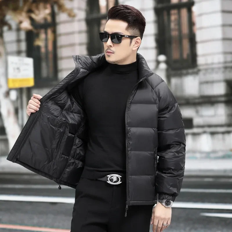 Luxury High-end Black Down Jacket Winter Men White Duck Down Coat Warm Windproof Outerwear Stand Collar Cardigan High Quality