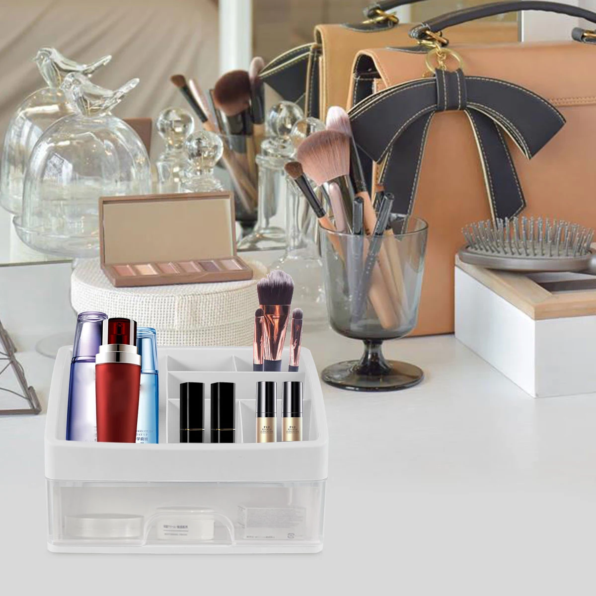 

Storage Box Long Term Use 128 Compartments Easy Clean Makeup Case Plastic Drawer Jewelry Box Desktop Sundry Case For