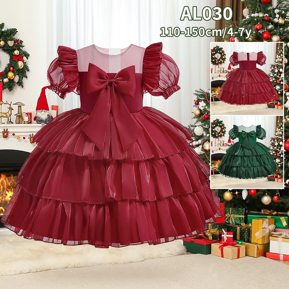 

New Year Dress For Girls Elegant Big Bow Princess Dress Christmas Festive Dress For Girl Birthday Party Dress Wedding Ball Gown