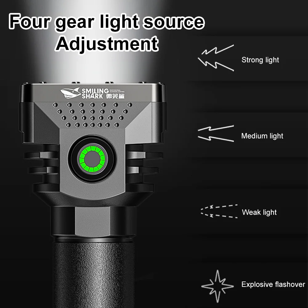 6 LEDs Flashlight Rechargeable Mini Torch High Brightness Power Display Outdoor Lighting for Camping Emergency