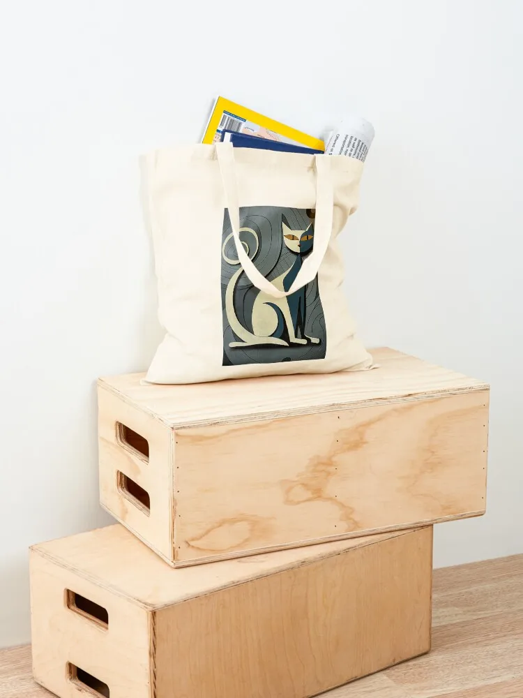 Mid Century Gray Cat 2 Abstract Art Print Painting Wall Decor Tote Bag cute tote bag Handbags Women's handbag