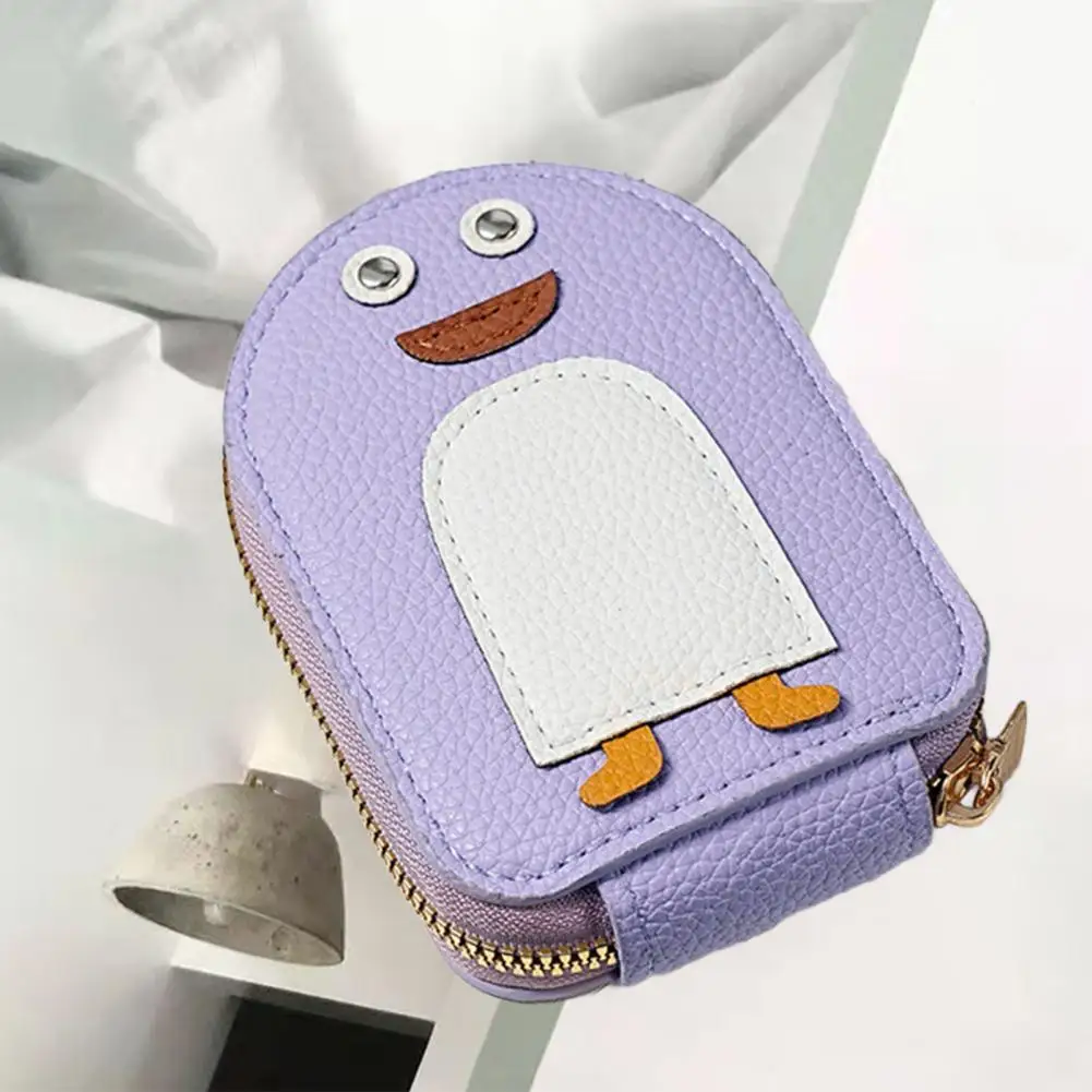 Metal Zipper Card Holder Penguin Design Credit Card Holder with Zipper Closure 11 Slots Wear Resistant Waterproof for Cards