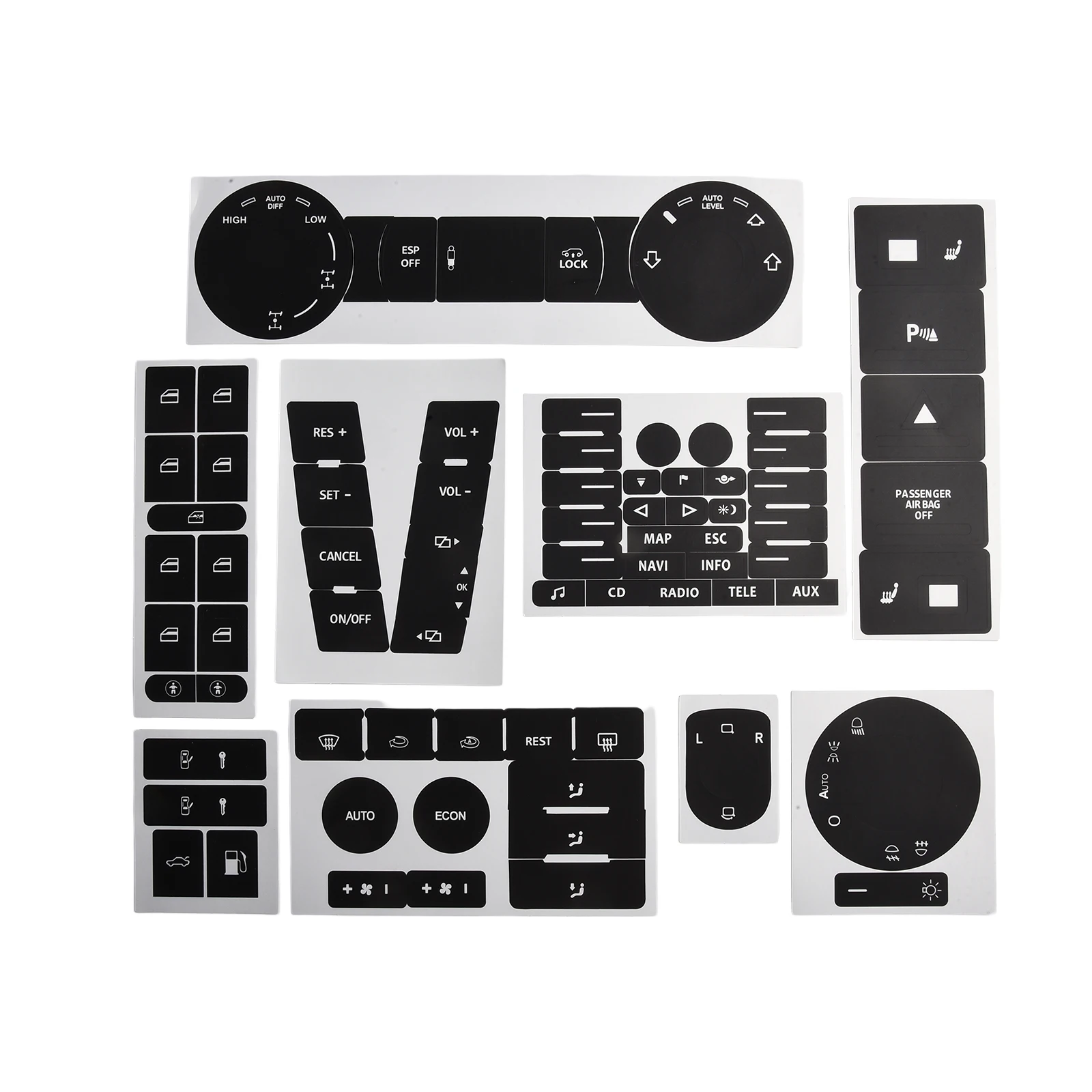 Picture 4: Button Repair Decal Sticker Set for TOUAREG 2004 2009 Radio Navigation Panel Overlay for Push Button Restoration
